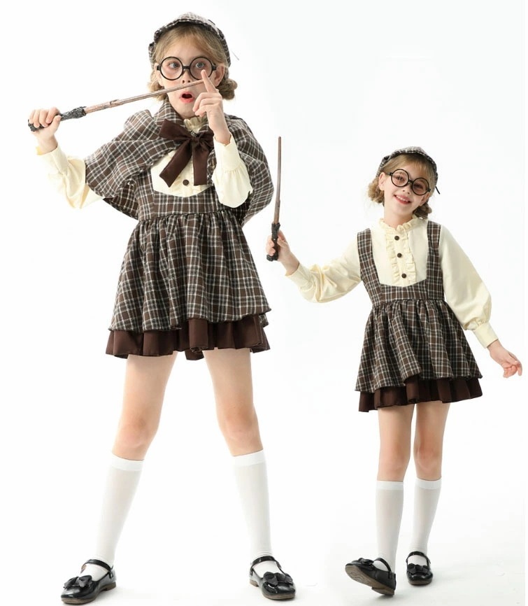 迅速な出荷 子供 大人 コスプレ 衣装 ハロウィン 探偵さん コスチューム 女の子 レディース 長袖 ショート丈 ワンピース ケープ 帽子付き チェック柄 ロリータ ワンピース イギリス 学院風 コス