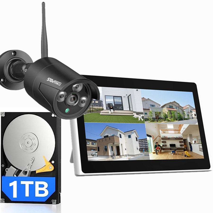 防犯カメラ 屋外 セット 家庭用 ワイヤレス wifi 10インチモニター付き 無線 スマホ遠隔監視 10チャンネルまで増設可