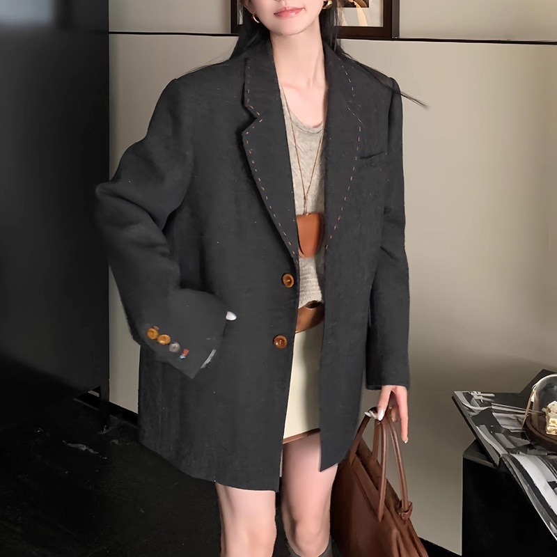 気質雑色ファーブレザー女性デザイン感小人数カジュアルゆったり高級感スーツデザイン感