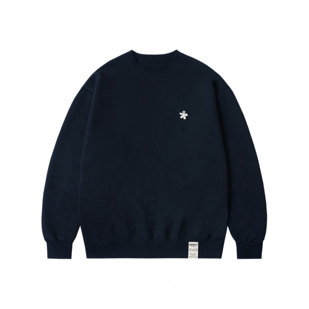 GRAVER [ユニセックス] ホワイトオッドフラワー刺繍スウェットシャツ_ネイビー