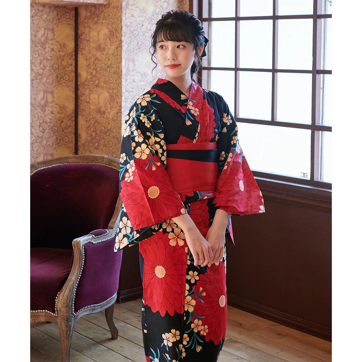 日本の着物浴衣女性の伝統的なフォーマルスタイル純綿生地旅行日本のレトロな写真撮影服 Cos