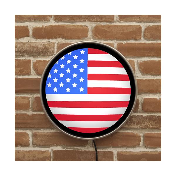 ウォールランプ アメリカ 星条旗 国旗 アメリカン 雑貨 ライト 照明 看板 サイン インテリア 飾り 装飾 円形 丸型 壁掛け 壁面 電光板 カフェ風 バー風