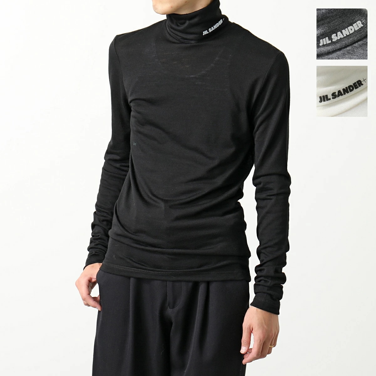 JIL SANDER+ ジルサンダー プラス タートルネックTシャツ J47GC0020 J70021 メンズ ロンT カットソー 長袖 ウール混 ストレッチ ロゴプリント カラー3色