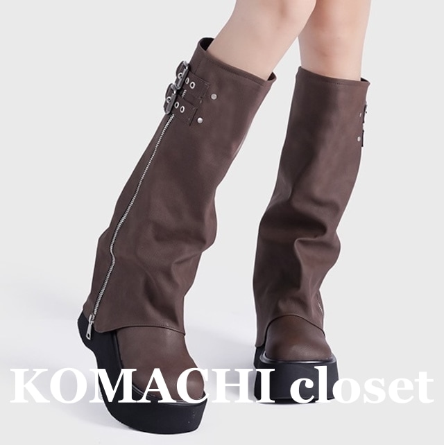 厚底ロングブーツ 茶 ブラウン 黒 ブラック 韓国 オルチャン レディース ロングブーツ 厚底 秋 冬 楽ちん 柔らかい サイドジッパー バックル 可愛い 大人可愛い かわいい お洒落 おしゃれ