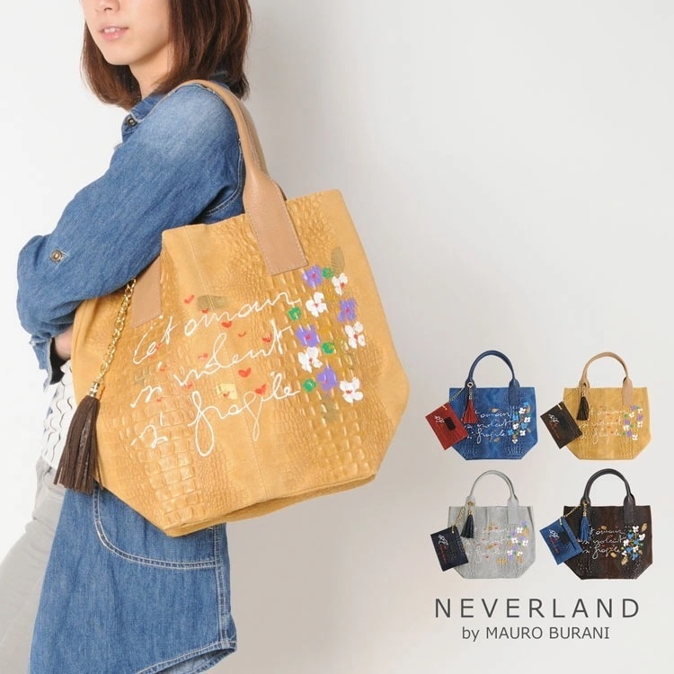 クロコダイル型押しカーフレザーペイントトートバッグ