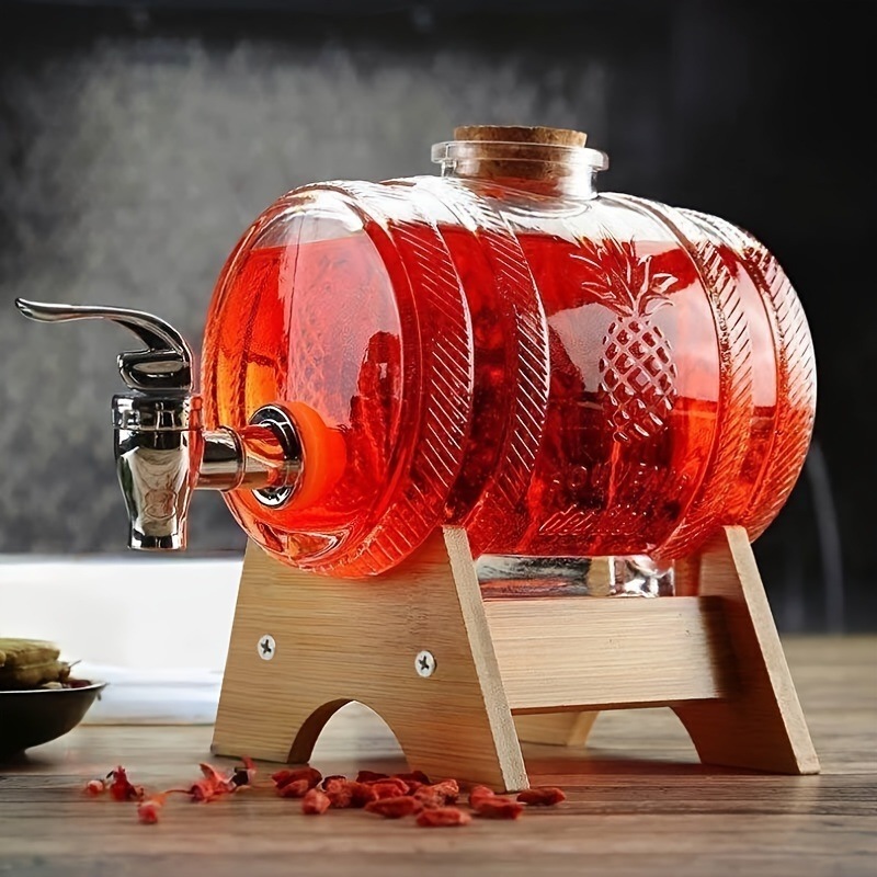 厚手透明ガラスバレルタップ付き - 33.81oz容量ABSベースとコルク - パーティーと集まりで飲み物を提供するのに最適なパーティードリンクコンテナ装飾的なバレル耐久性のある構造バーアクセ