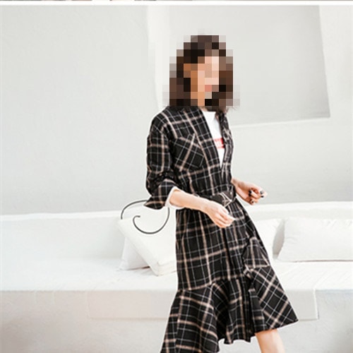 1089．チェック柄カジュアルワンピース（ブラック）