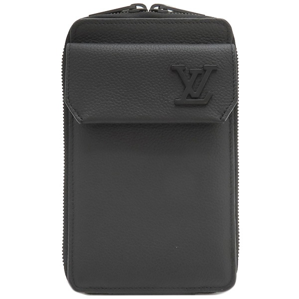 ルイヴィトン ショルダーバッグ LV アエログラム フォンポーチ グレインレザー ブラック マットブラック金具 黒 ポシェット 斜め掛け M57089 MI0211【中古】