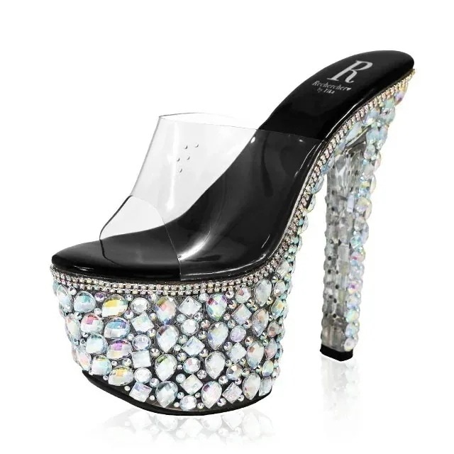 キャバ クリアサンダル キャバ ヒール キャバ サンダル 大きいサイズ Rechercher ビジュー オープントゥ ピンヒール ブラック 17cmヒール キャバ パンプス 歩きやす 10,124円