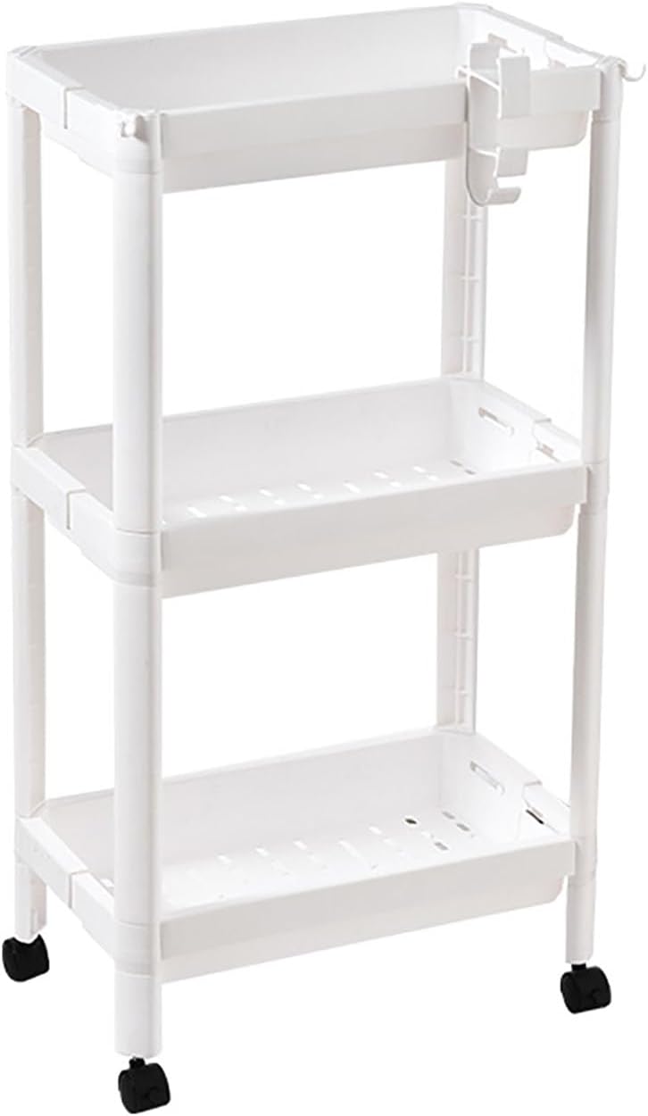 幅伸縮可能な3段収納ワゴン キャスター付き ホワイト 18cm 20cm 22.5cm対応