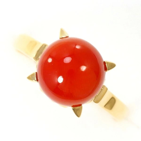 K18 18金 YG イエローゴールド リング 指輪 8.5号 サンゴ ジュエリー 中古