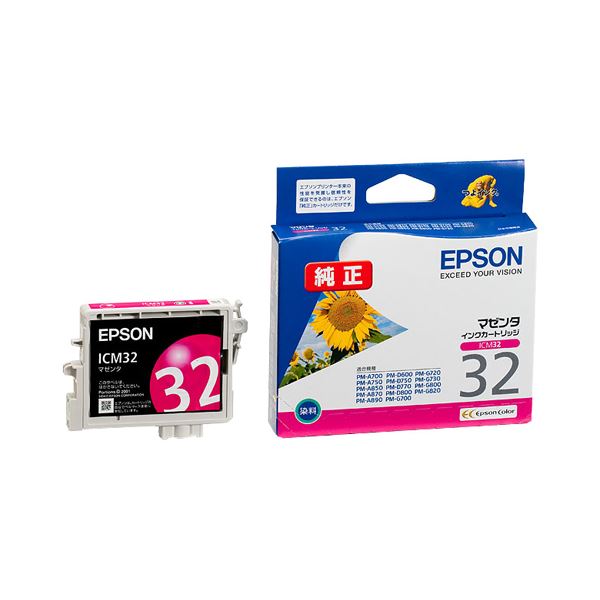 （まとめ） エプソン EPSON インクカートリッジ マゼンタ ICM32 1個 (×4セット)