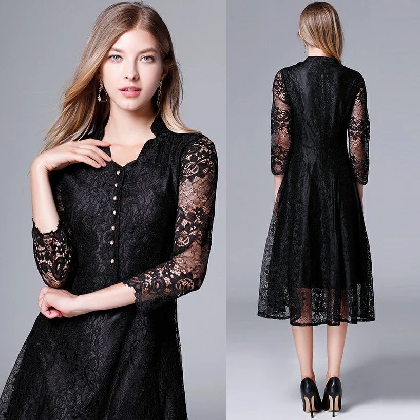 最終在庫L～6L1色ブラック 大きいサイズ ドレス トップス ワンピース ワンピ パーティードレス パーティーワンピ 結婚式 二次会 お呼ばれ インスタ 撮影 アイドルクラシカル系上品感袖レー