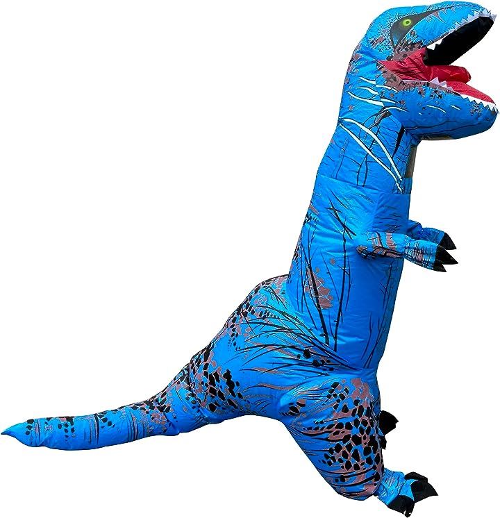 恐竜 きぐるみ ティラノサウルス インフレータブルコスプレ用着ぐるみ 4点セット 男女兼用 大人用( ブルー)