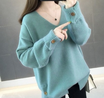 トップス セーター 袖あり 長袖 萌袖 Vネック ボタン かわいい 可愛い きれいめ シンプル カジュアル 上品 おしゃれ お洒落 かっこいい 可愛い 女子 こなれ感 ラフ ガーリー