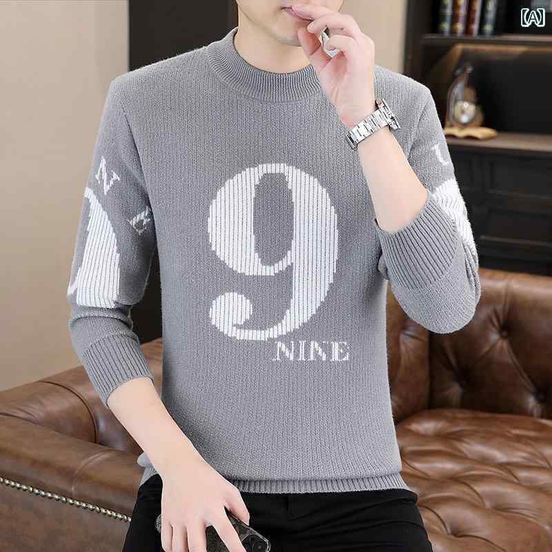 メンズ トップス ニット 秋冬 暖かい おしゃれ ラウンドネック プルオーバー スリム 長袖 セーター デジタル 柄 プリント デイリー カジュアル ベース レイヤー 5,574円