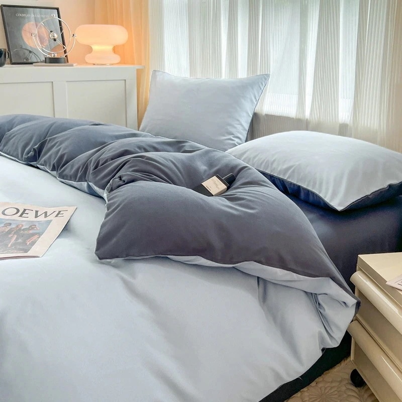 【急速出荷!】今の流行無地4ピース起毛キルトカバーシンプルな洗いざらしキルトカバー学生寮寝具と