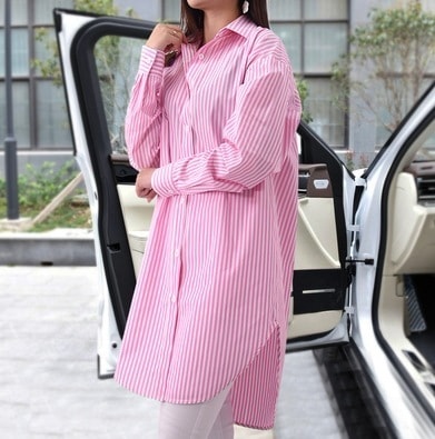 トップス シャツ ブラウス ミディアム丈 長袖 襟付き シャツカラー デザイン ボタン 美ライン ニュアンス デニム カラバリ かわいい 大人可愛い きれいめ シンプル カジュアル 大人 上品