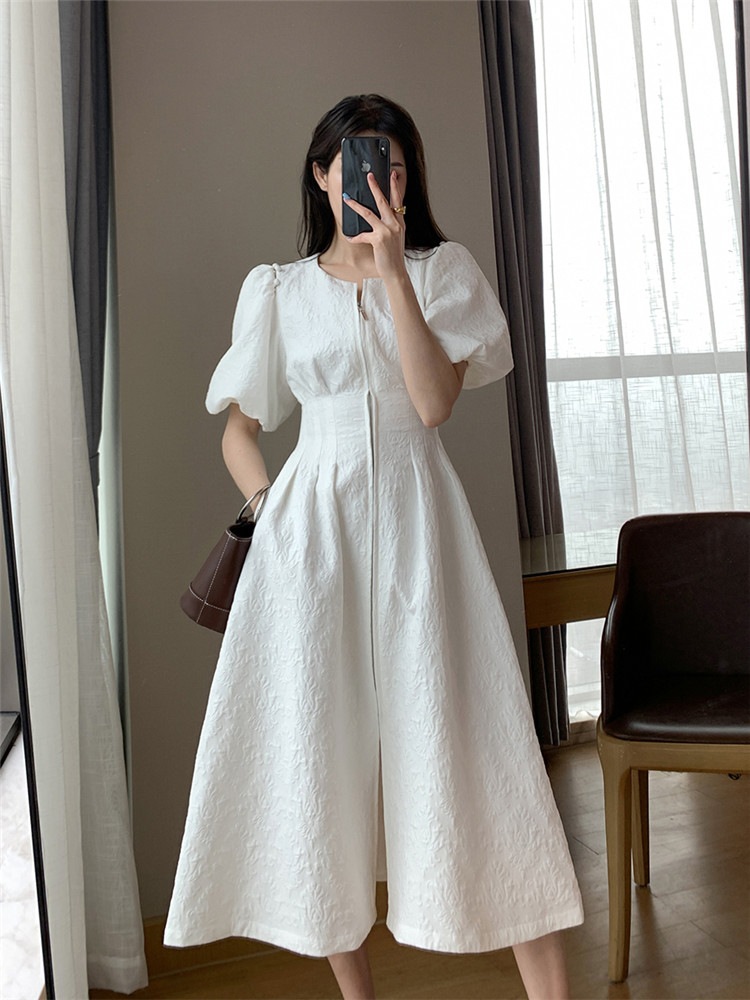 気質 スリム 気高い フレンチスタイル 新品 夏 21 いろんなシーンで活躍する Insスタイル 女神 ファッション 百掛け 大きい裾 ロングスカート ジッパー パフスリーブ 半袖ロング マキシ丈ワンピ 送料無料 Www Quartzhotel Mx