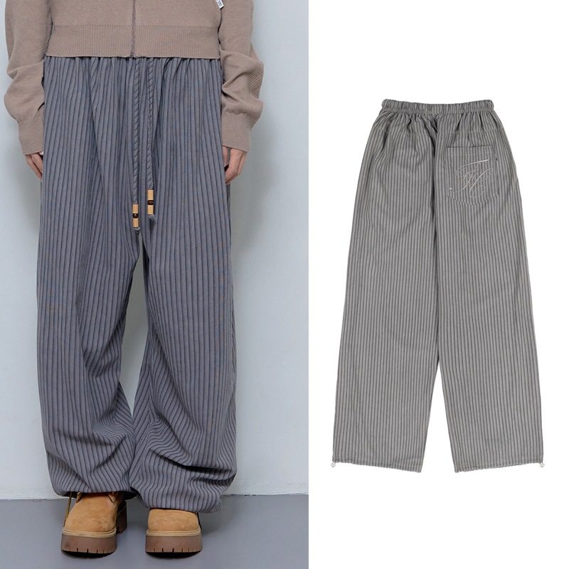 COZY STRIPE WIDE PANTS (GRAY)_F24ZD881 / コージーストライプワイドパンツ