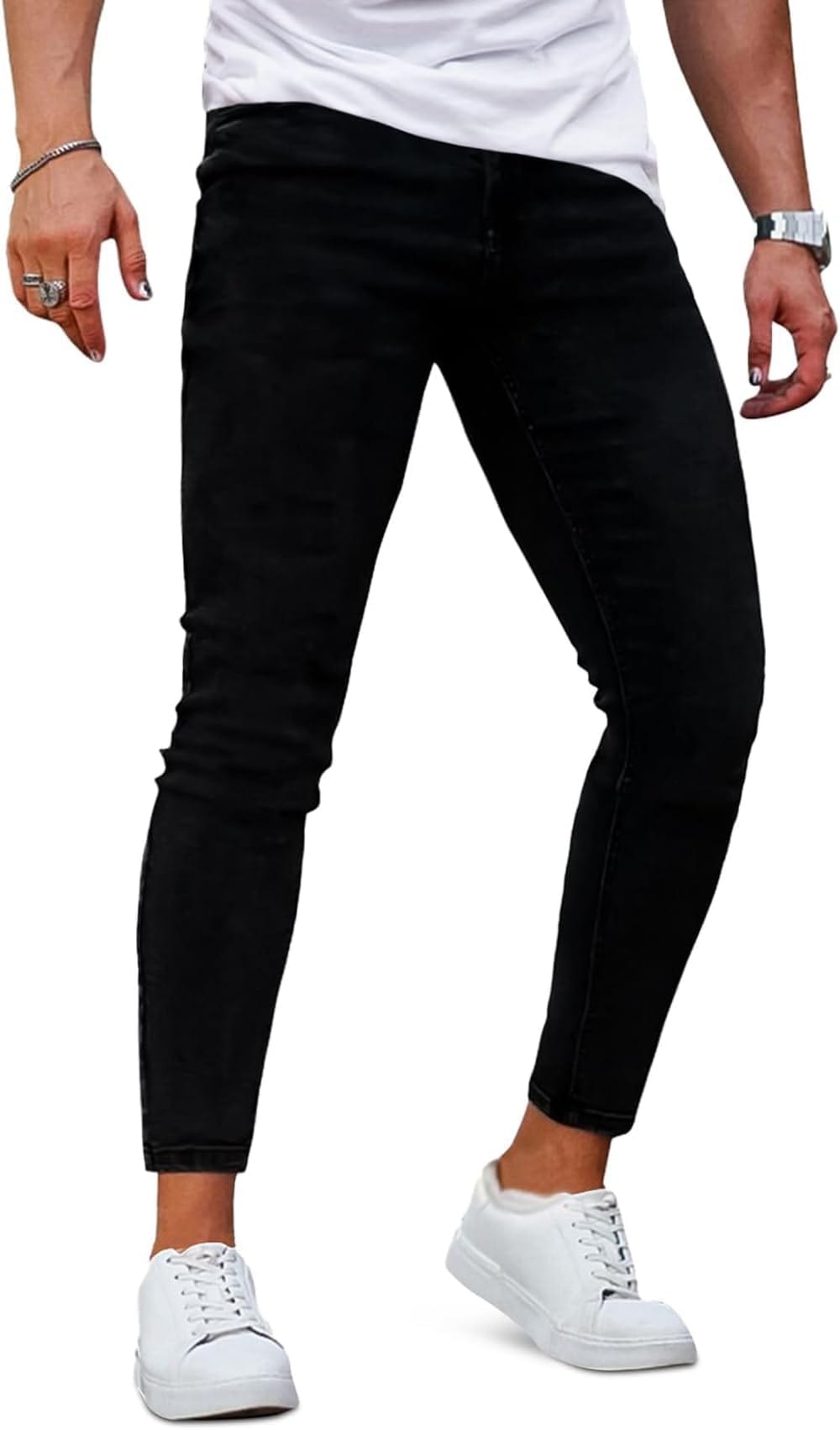 [GINGTTO] ジンット ジンット ジーンズ メンズ ストレッチジーンズ メンズ スキニーパンツ 黒 美脚 細身 (32, ブラック)