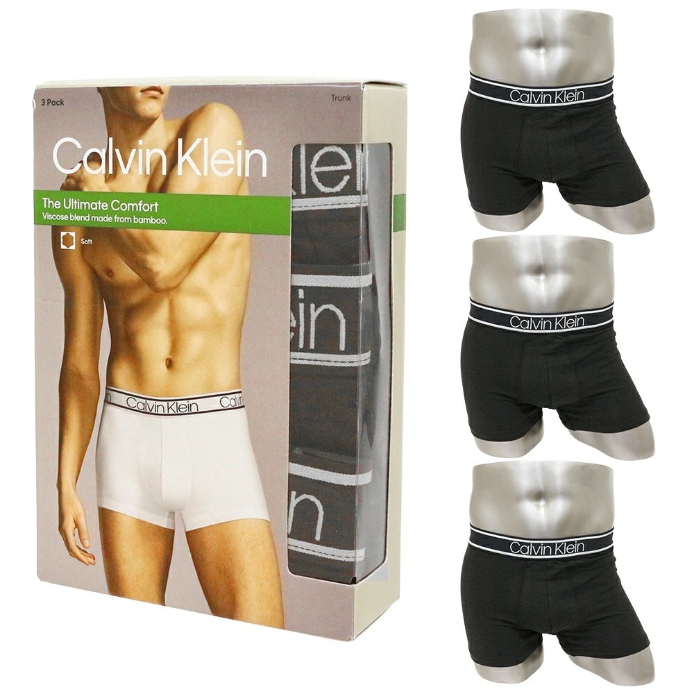 [訳ありアウトレット/箱] カルバンクライン ボクサーパンツ バンブーコンフォート メンズ 3枚セット 前閉じ Calvin Klein Trunk 3枚組 NP2261O-001 ブラック S/M/