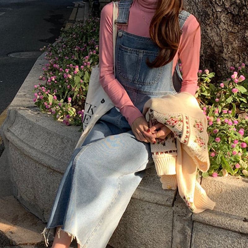 レディース ボトムス デニム ジャンパースカート ロング丈 楽ちん レトロ ヴィンテージ