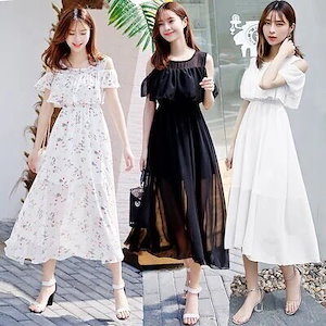 オープンショルダー ワンピース レディース 花柄 ワンピース 半袖 夏 可愛い 韓国ファッション