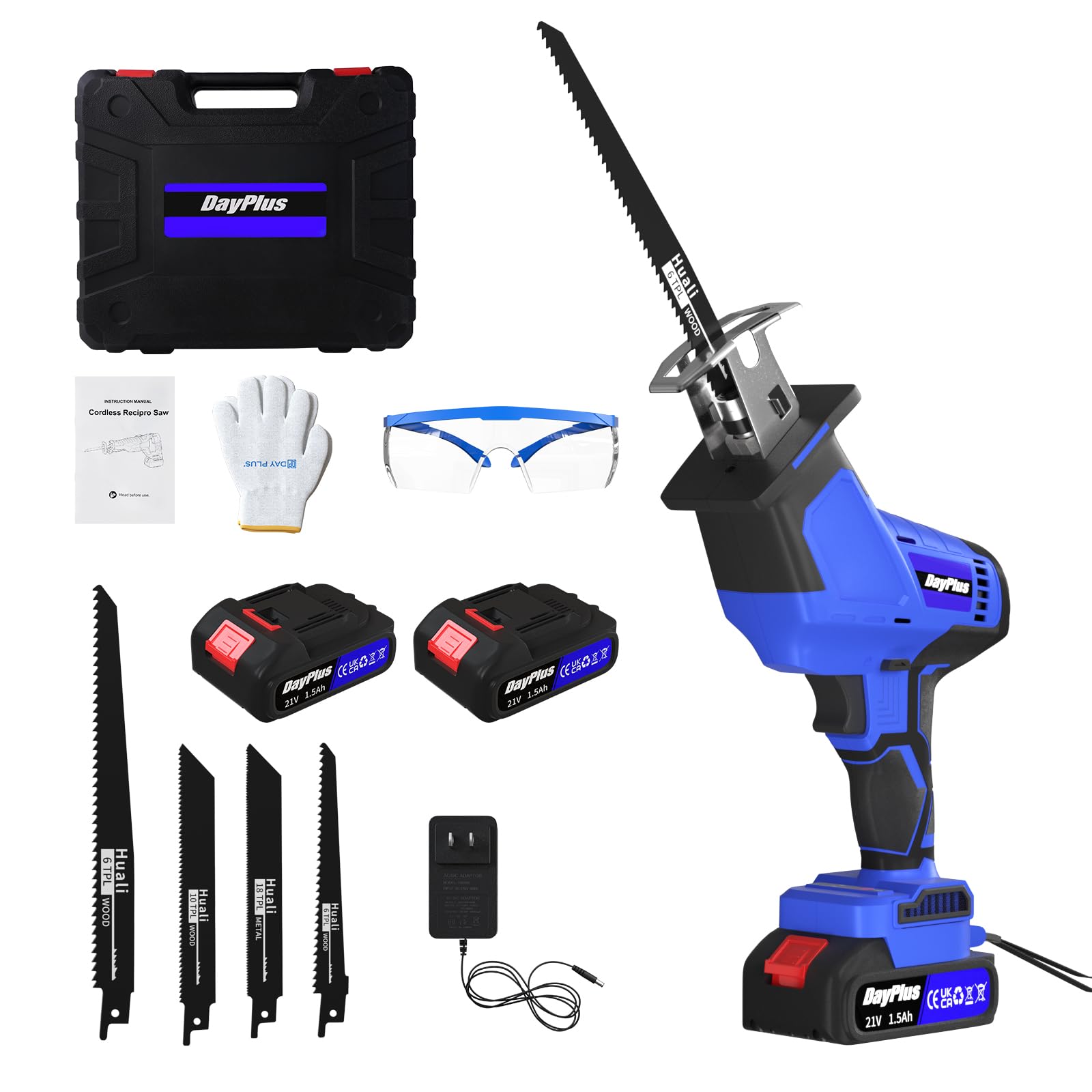 充電式 レシプロソー 電動のこぎり ブラシレスモーター 電動ノコギリ 2個の1500mAhバッテリー マキタ対応 4枚の高炭素鋼のノコギリ刃 無段変速 一台多役 家庭用DIY軽量 小型