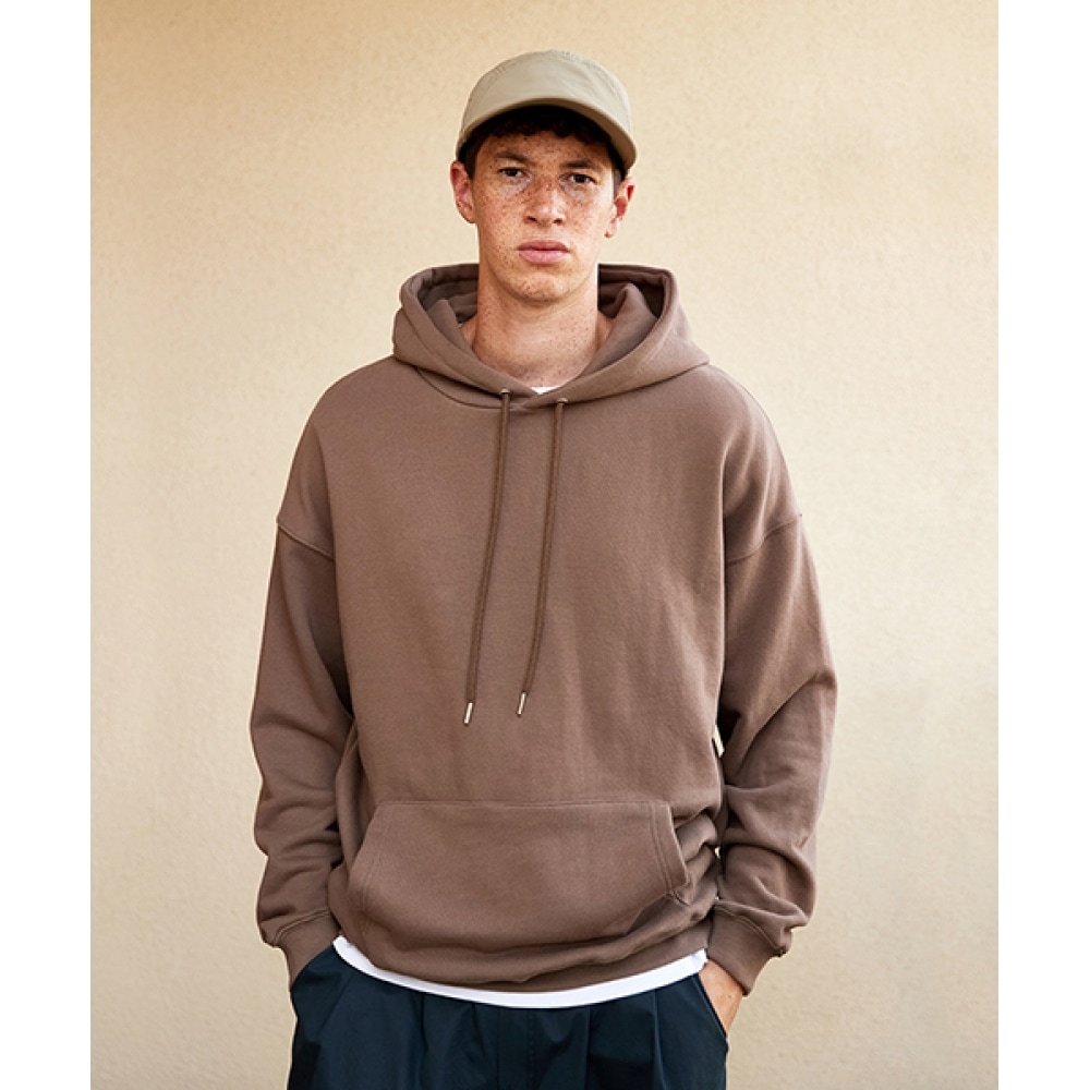 FLUKEエッセンシャルオーバーフィット無地フードTシャツブラウンFHT501-Z