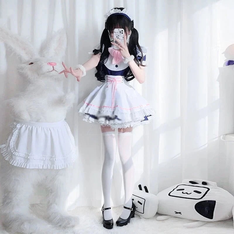 春秋冬新作 (4点セット) 絶対可愛い リボン コスプレ メイド服 ボウタイ ワンピース
