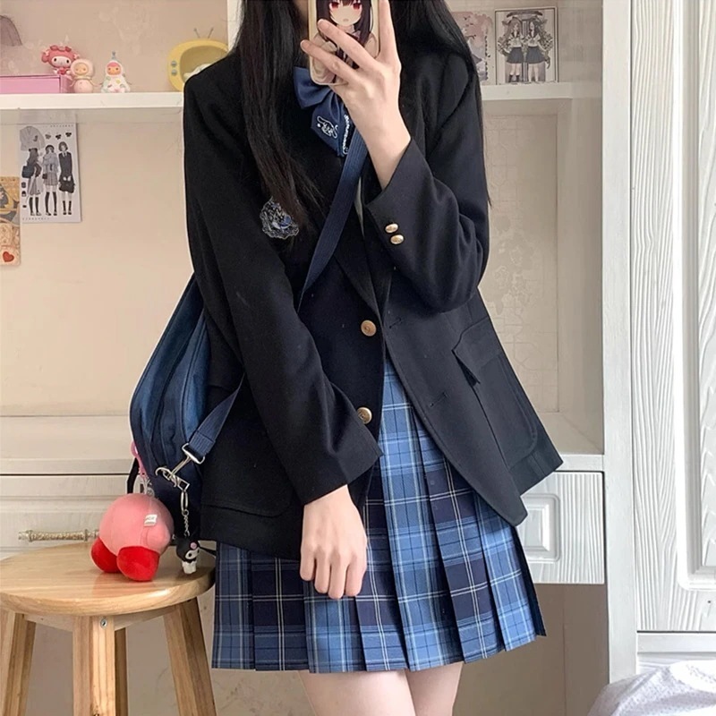 オールインワンセットアップセットアップ女の子 卒業式 入学式 フォーマル スーツ セットアップ 連続更新ing【五点セット】高生 制服 アウター+シャツ+スカート+ネクタイ/蝶結び+バッジ セット