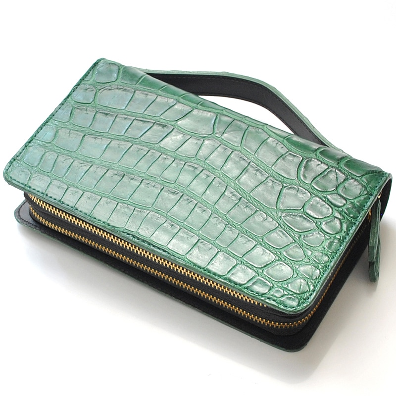 【新規OPEN】【期間限定セール】【激安】【新品未使用】本クロコダイル　鰐革　超限定モデル　グリーンマット　男女兼用　日本製　JRA認定商品　ミニセカンドバッグ　TC-191　限定マットグリーン