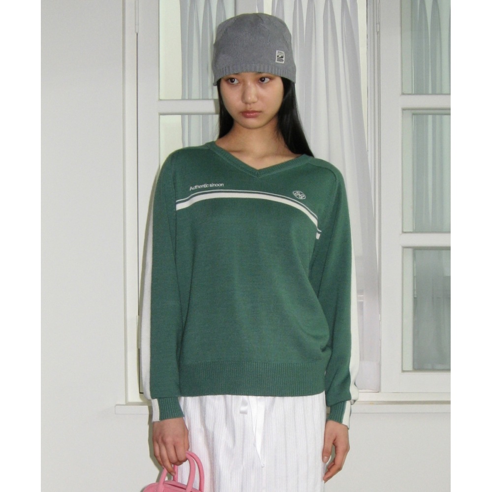 SINOON トラックオーセンティック Vネックニット (グリーン)