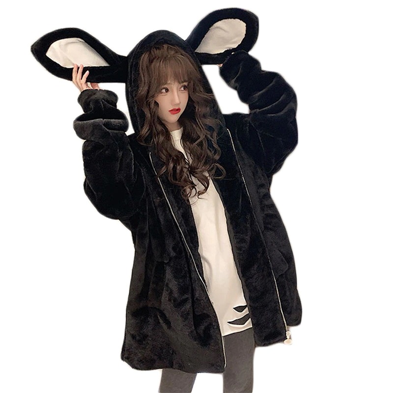 可愛い　うさぎの耳アウター　ふわふわ　もこもこ　オシャレ　防風保温　暖かい　秋冬新作　ボアコート　森ガールズ