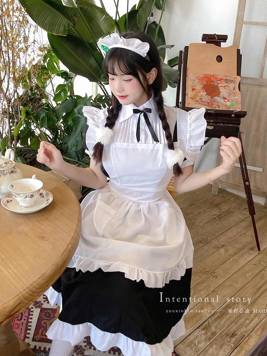 【1点ご購入 で10点プレゼントいたします】オタク系白黒メイド服cosかわいい定番メイド制服ロングスカート