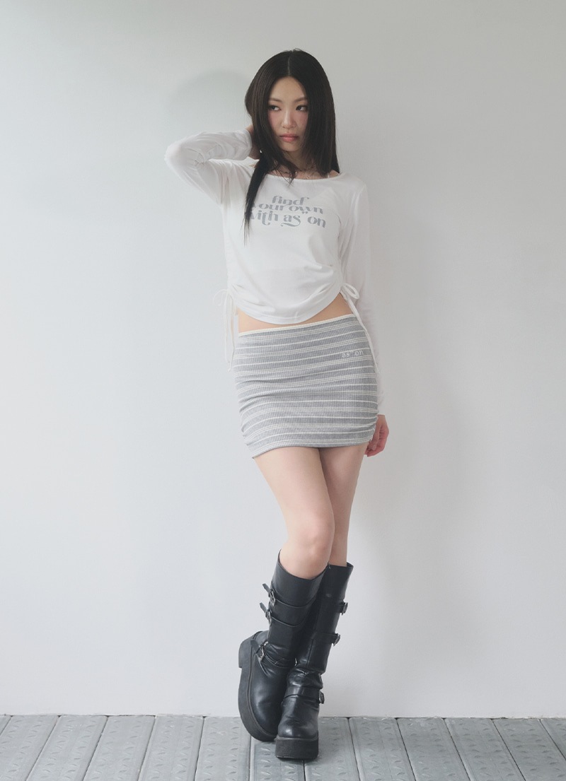 【AS"ON】 BUMBLE STRIPE MINI SKIRT / GRAY 正規品