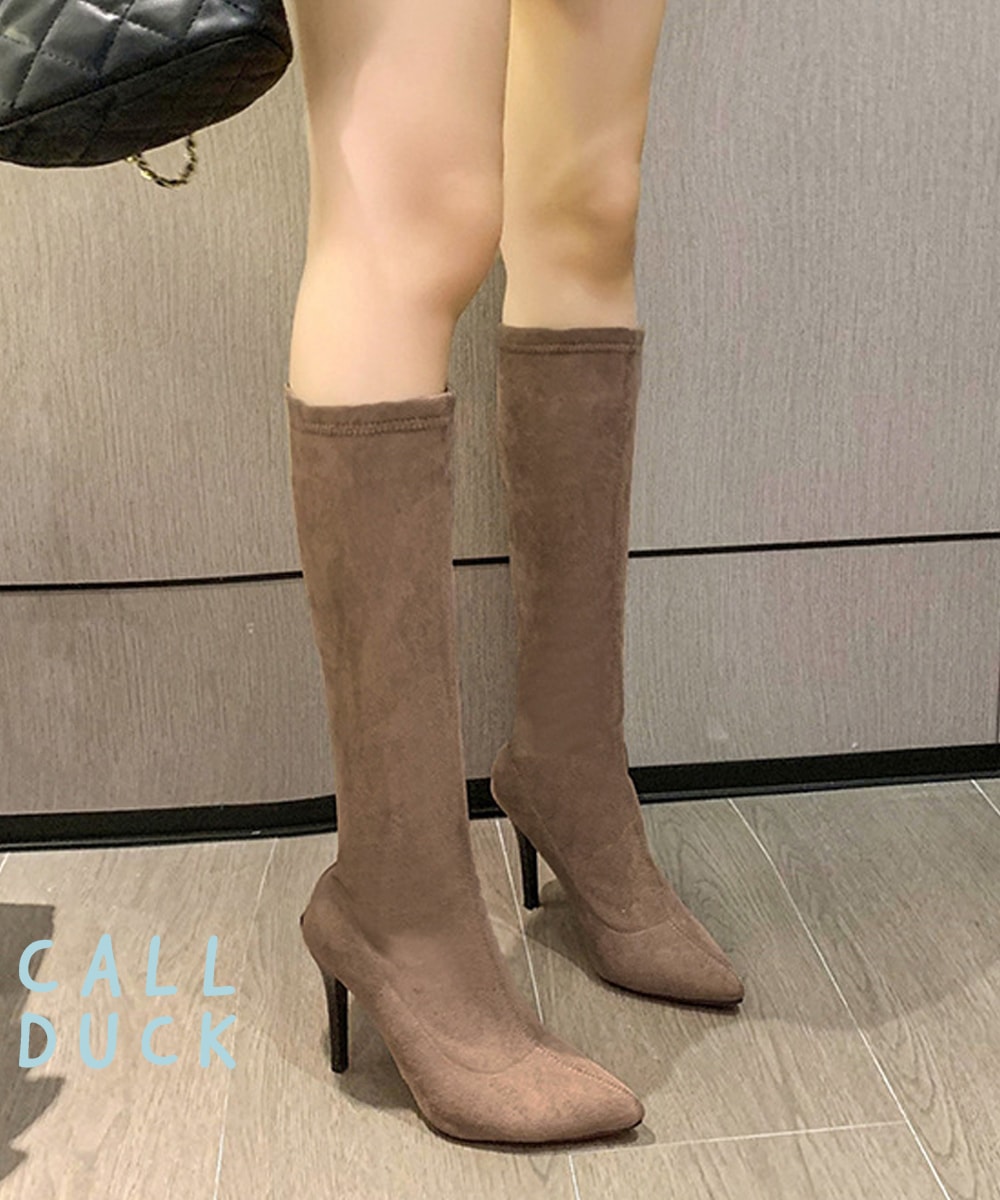 ロングブーツ 22 23 24 25 レディース ニーハイ ジョッキー バックジップ ハイヒール スエード オルチャン 裏微起毛 331944