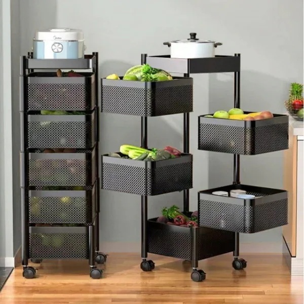 キッチンワゴン 回転式 スチール製 バスケットトローリー ツールワゴン 天板付き キャスター付き 3段 4段 5段 キッチンカウンター インテリア 収納 多肉棚 新生活