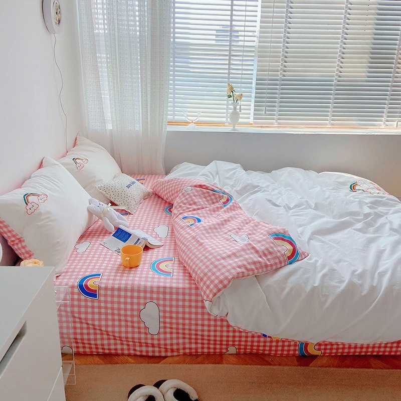 布団布団セットウォッシュドコットン4点セットかわいいキルトカバー純綿ベッド純綿裸睡眠ホーム刺繍寝具3点セット