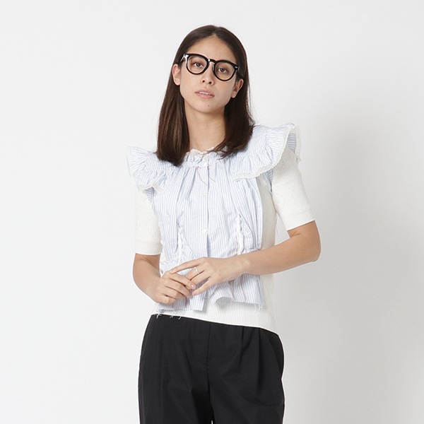 シャツ ホワイト ブルー レディース S51HA1087 S17666 003F