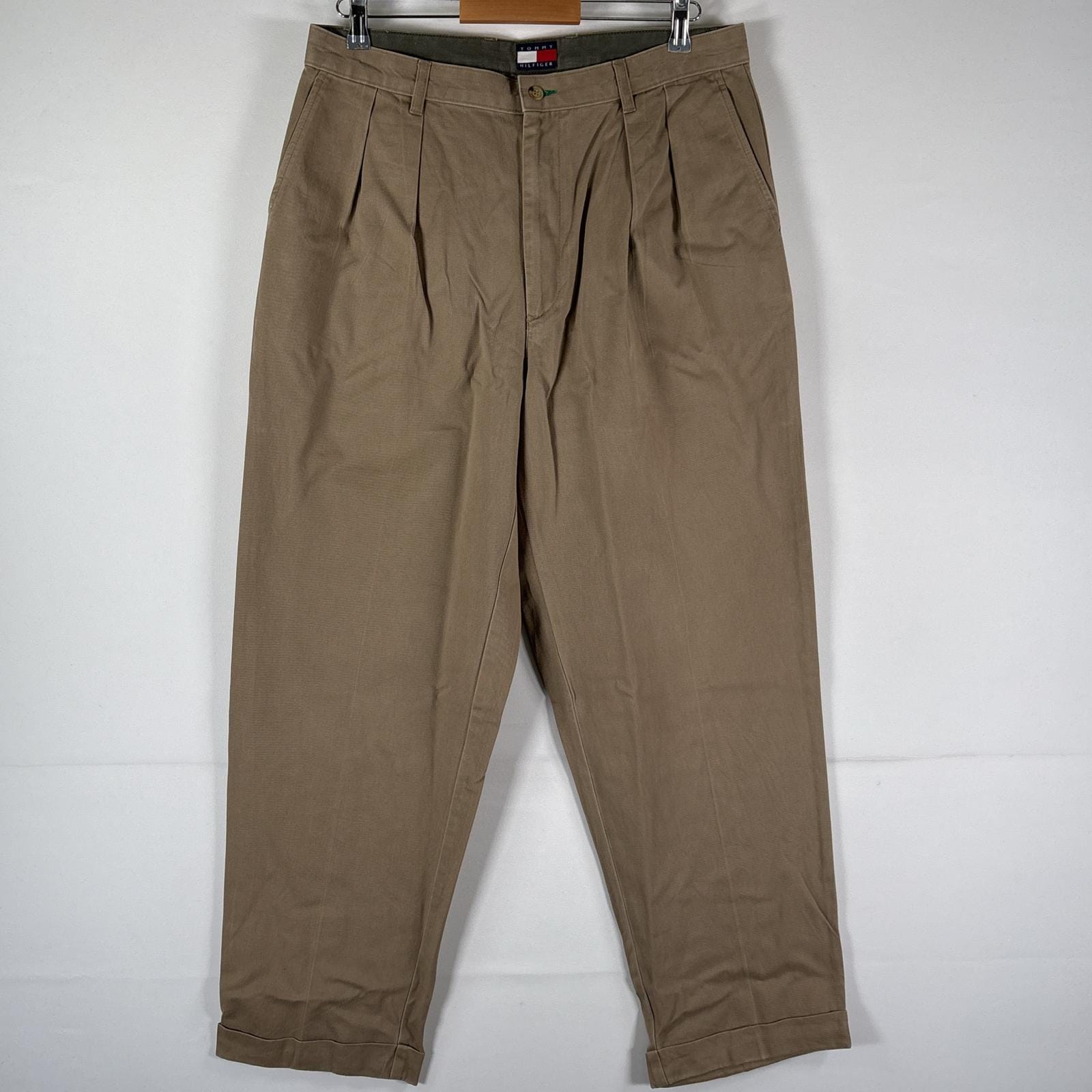 古着 90s/90年代 チノパンツ 長ズボン ボトムス ワンポイントロゴ刺繍 w35 L30 ベージュ系 メンズ