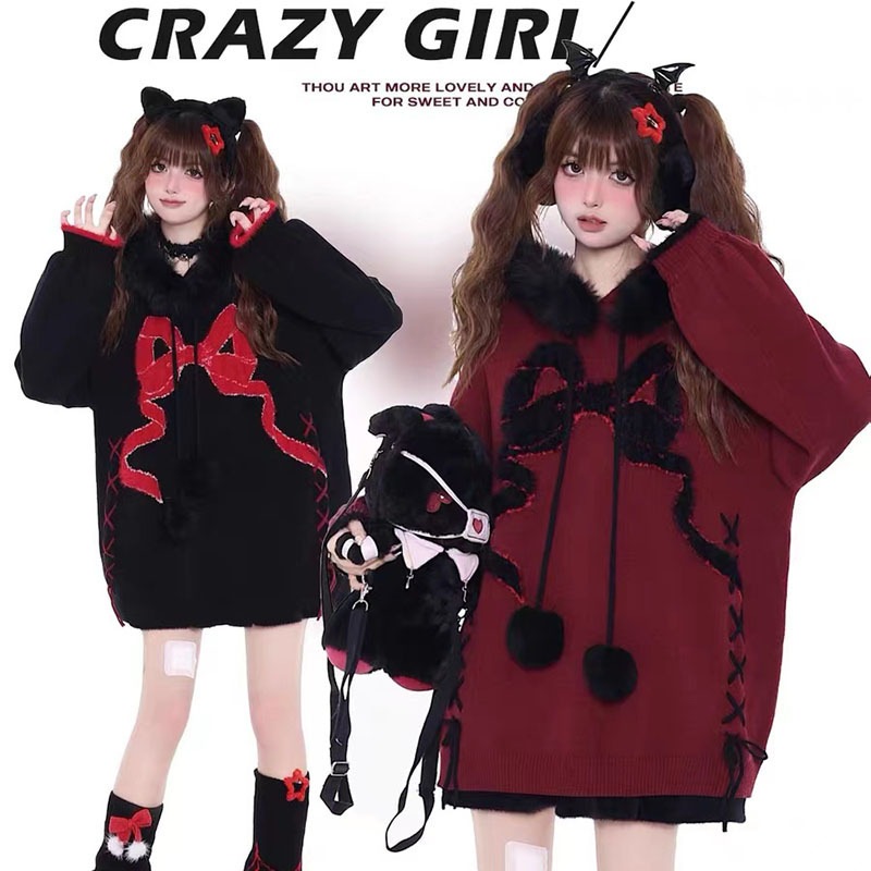 マイラード スモーク クランベリー 甘くてクール クリスマス 新作 キュート スイート リボン 黒と赤 ファーカラー セーター