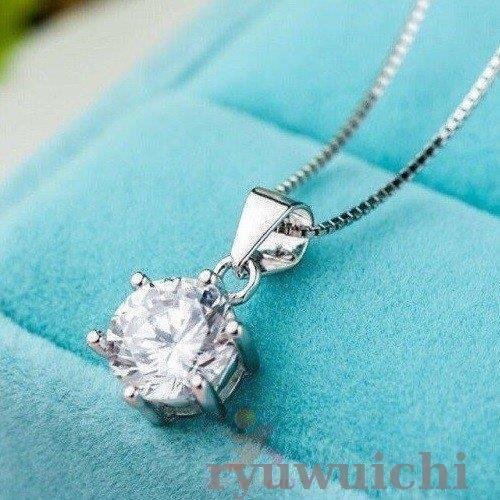 ネックレス レディース 1カラット 一粒ダイヤ 大粒 ペンダントトップ シルバー925 プラチナ仕上げ プレゼント