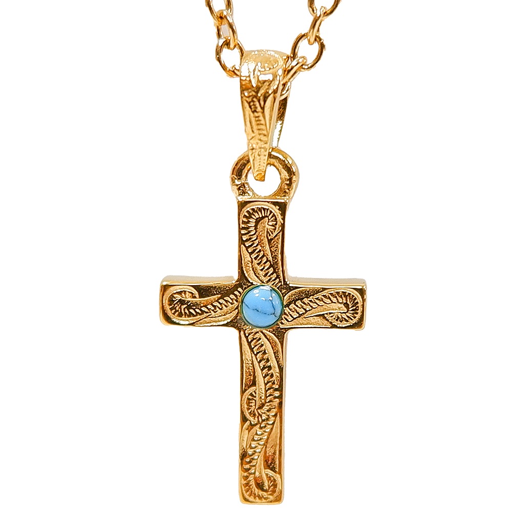 ハワイアンジュエリー 十字架 ターコイズ ネックレス 金属アレルギー対応 サージカル ステンレス ギ