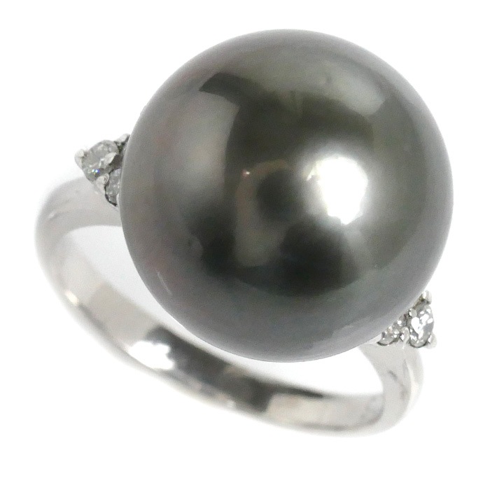 Pt900プラチナ リング指輪 南洋パール約14.3mm ダイヤモンド0.25ct 13.5号 8.5g レディース 中古
