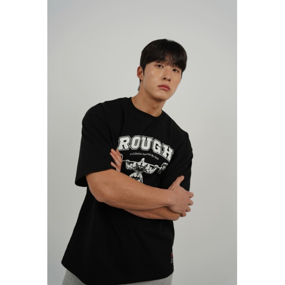 ラフアスレチック [ヘビーコットン] スクワットマンロゴTシャツ-ブラック