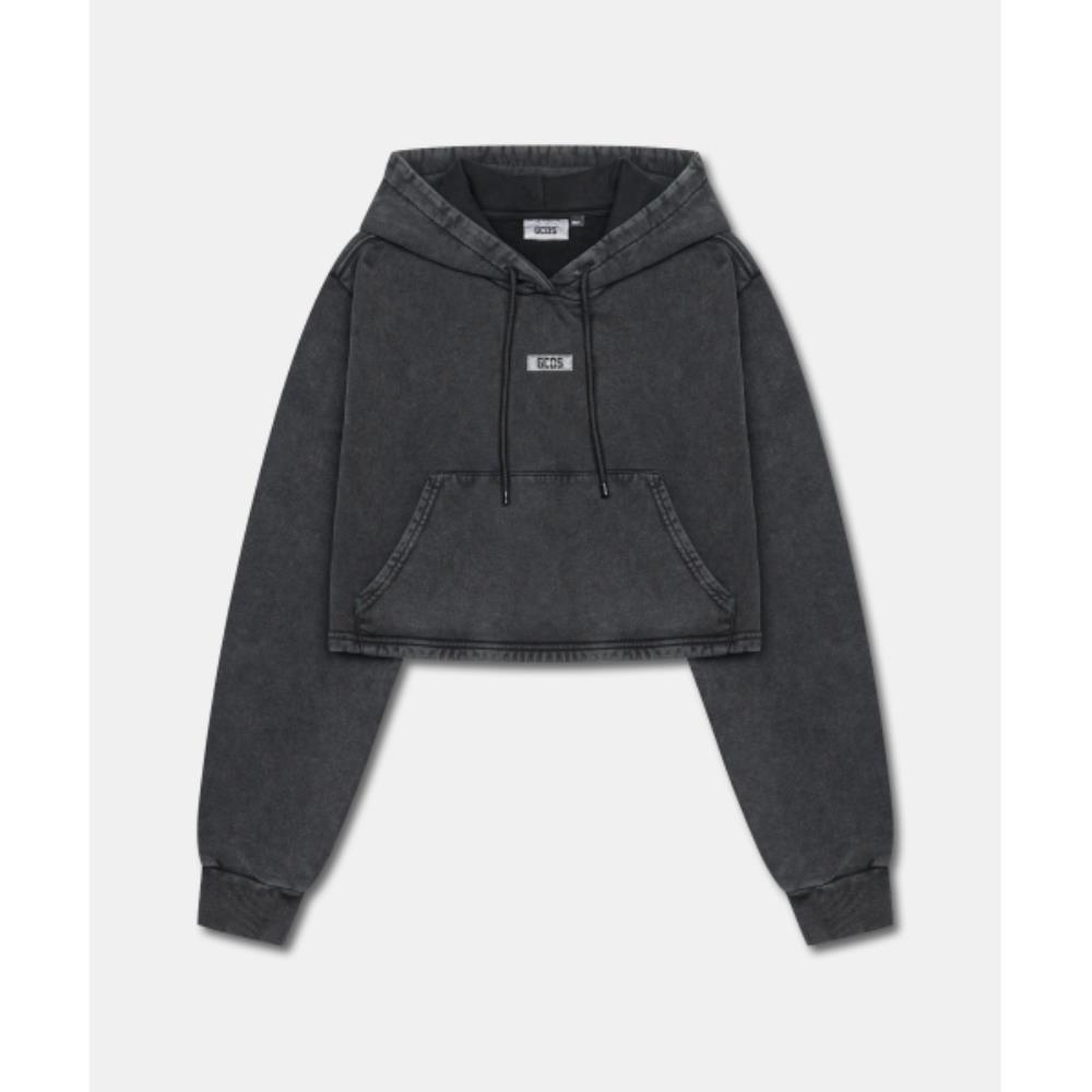GCDS STONE WASHED CROP HOODIE DKSHA21025GY