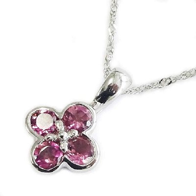 天然ピンクトルマリンペンダント プラチナ850チェーンネックレスクローバー10月誕生石 ギフトラッピング済み