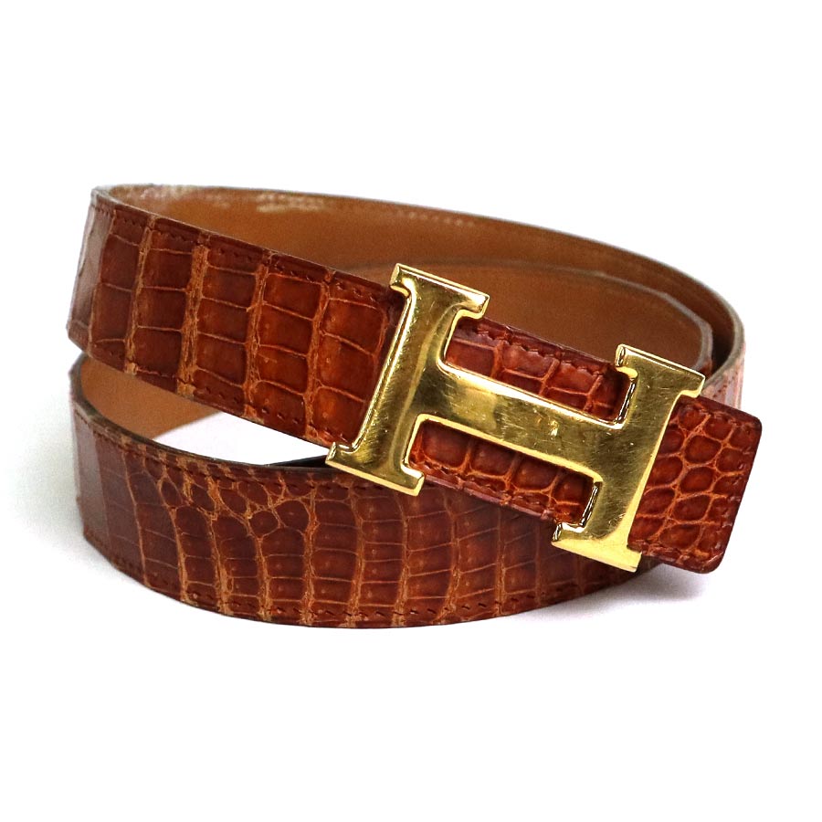 エルメス HERMES ベルト コンスタンス ポロサス ブラウン ゴールド メンズ r9765a
